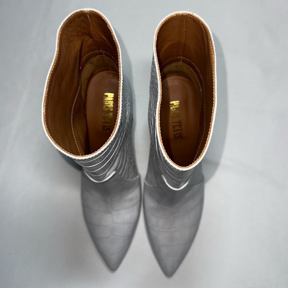 Paris Texas White Grigio Perla 9.5 Crocodile Embossed Leather Boots Celebrity - Picture 6 of 12